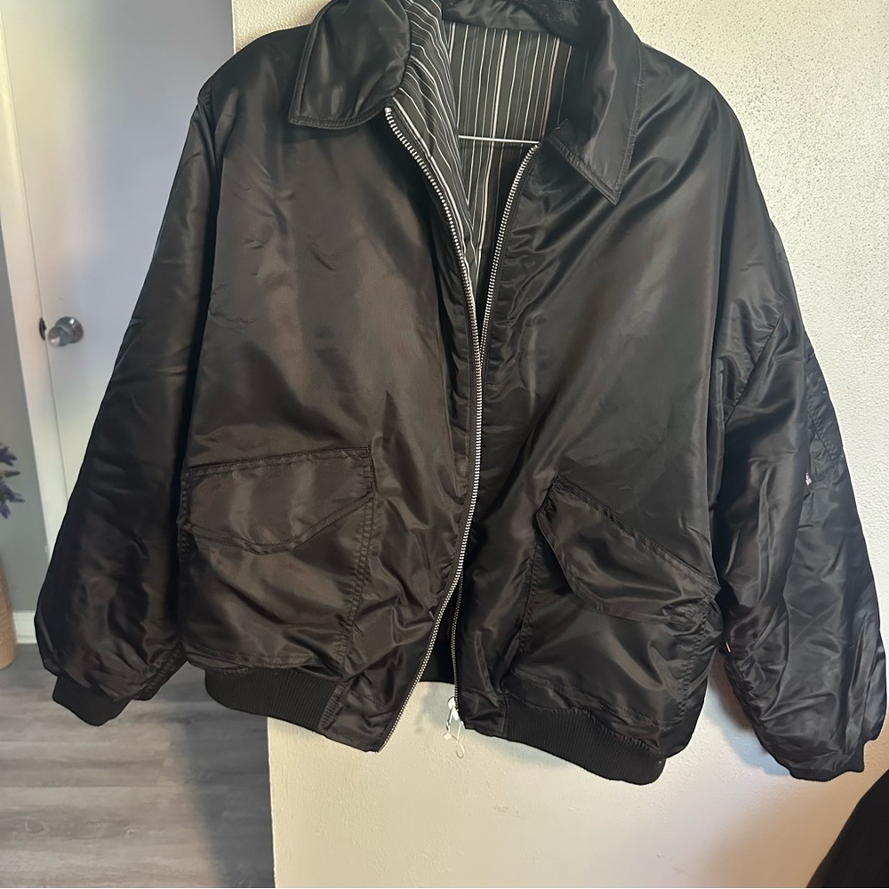 Topshop Black Striped Lined Bomber Jacket